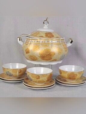 24K Gold-Plated Fine Porcelain Serving Set Elegant Vintage Dining
